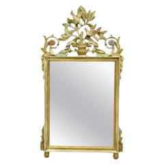 Vintage Italian Neoclassical Carved Wood Painted Birds & Flowers Wall Mirror