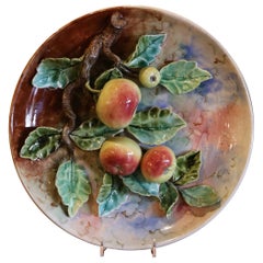 Plato de Pared de Cerámica Barbotina de Frutas Pintado a Mano Francés del Siglo XIX
