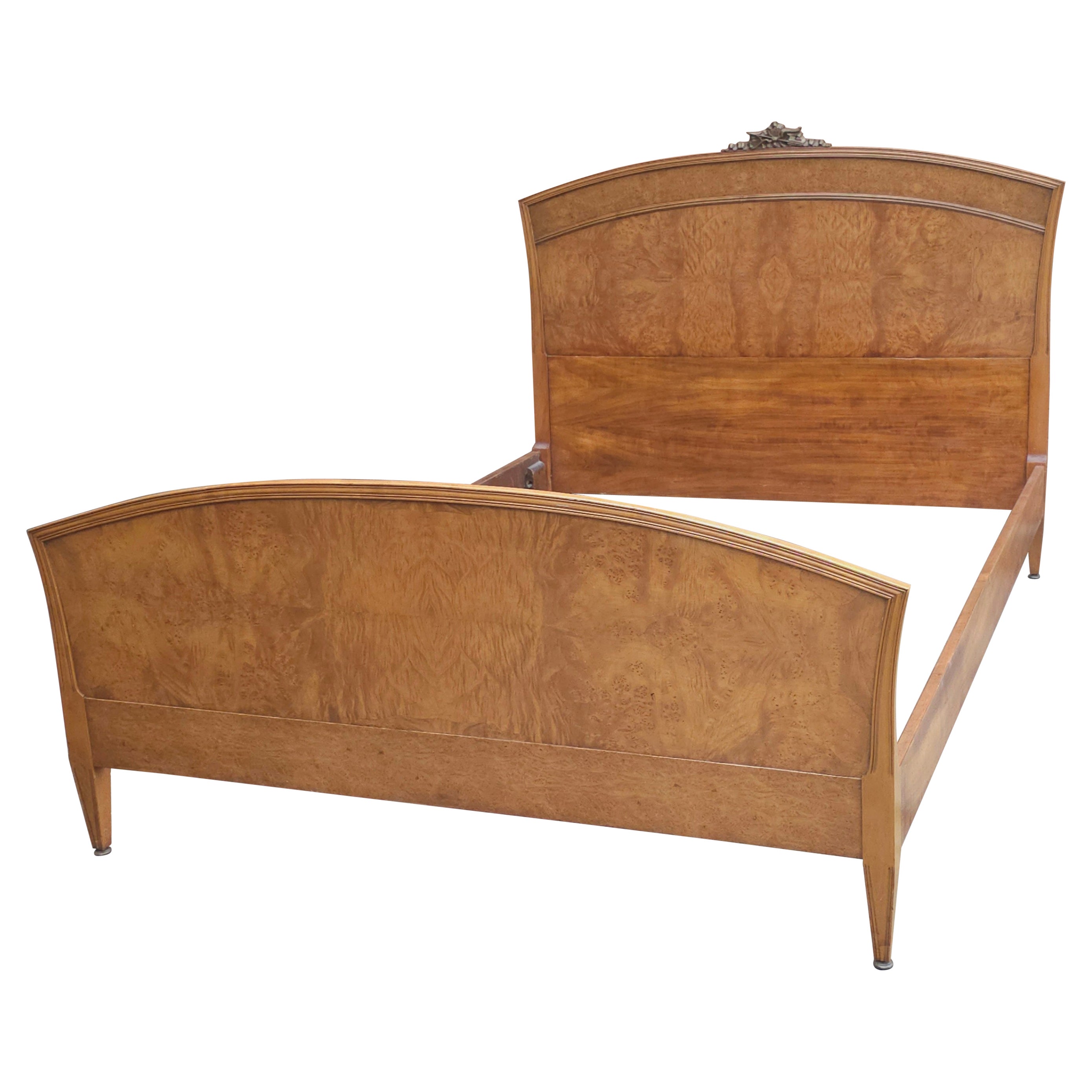 Irwing French Louis XVI Style Burl Walnut Full Size Bedframe