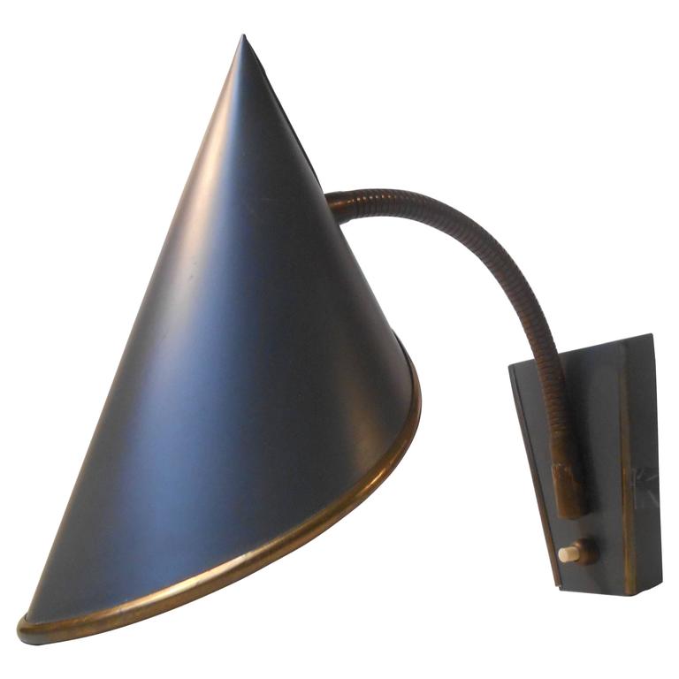 Rare Swedish 1950s Wall Sconce Lamp Slate Satin Black / Brass Detailing by ASEA at 1stdibs