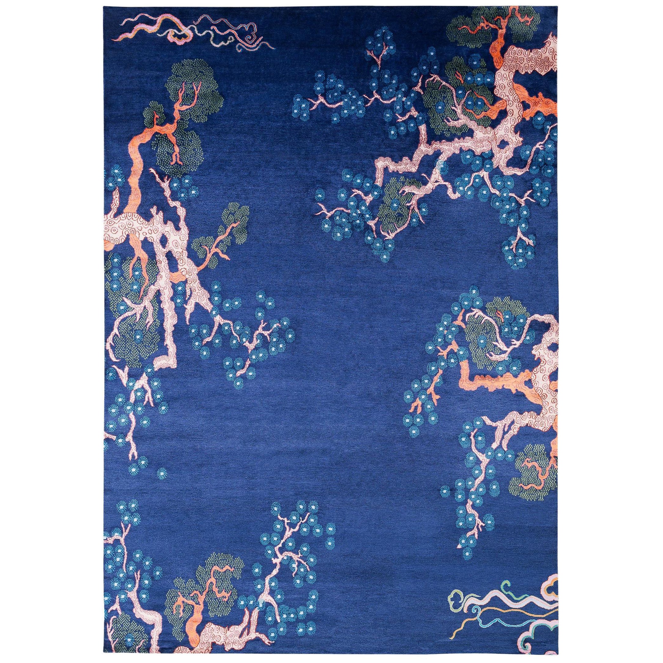 Tree And Cloud Midnight Wool and Silk Chinese Inspired Area Rug by Joseph Carini