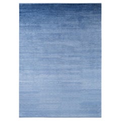 Moderner massiver blauer Seiden-Teppich mit Woll-Endteppich aus massiver Moderne mit 10'x14' von Joseph Carini