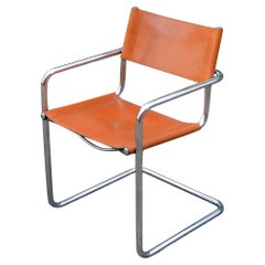 Vintage Italy Cognac Chrom Leather Chair Armchair Cantilever