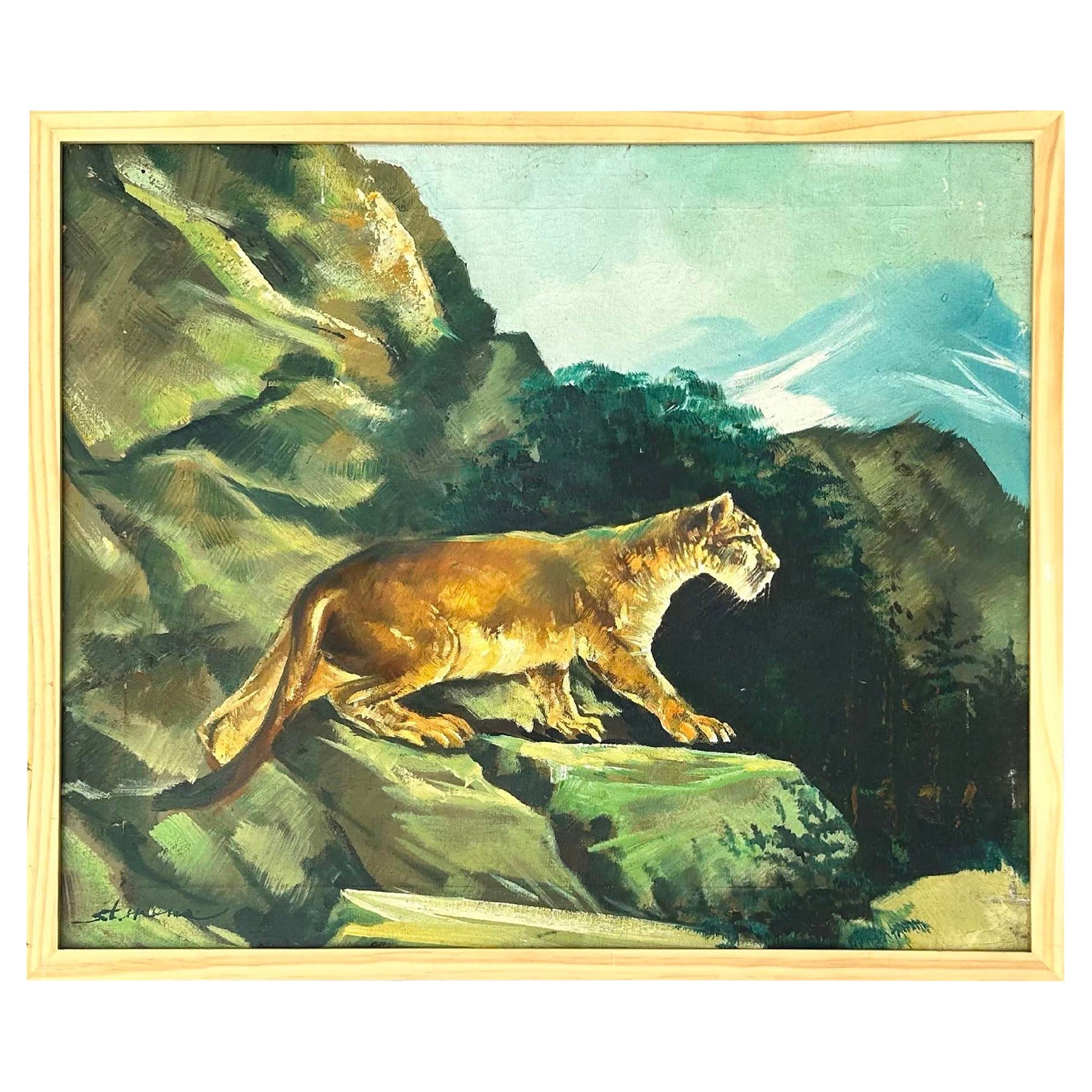Vintage Original Painting of Lion