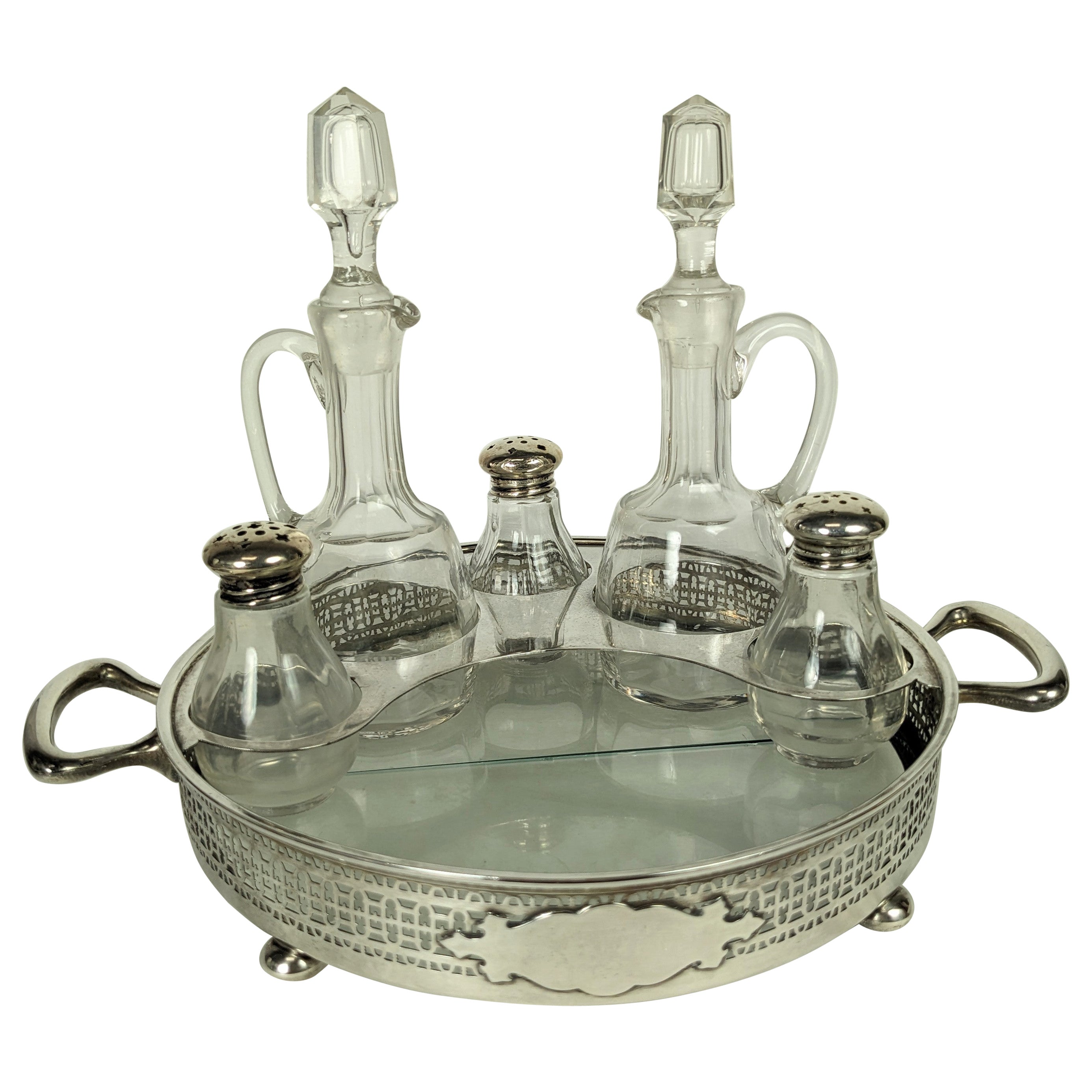 Elegant Sterling and Glass Condiment Set