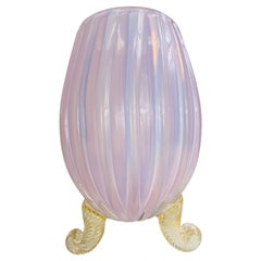Barovier and Toso handblown heavy Murano pink and gold footed vase