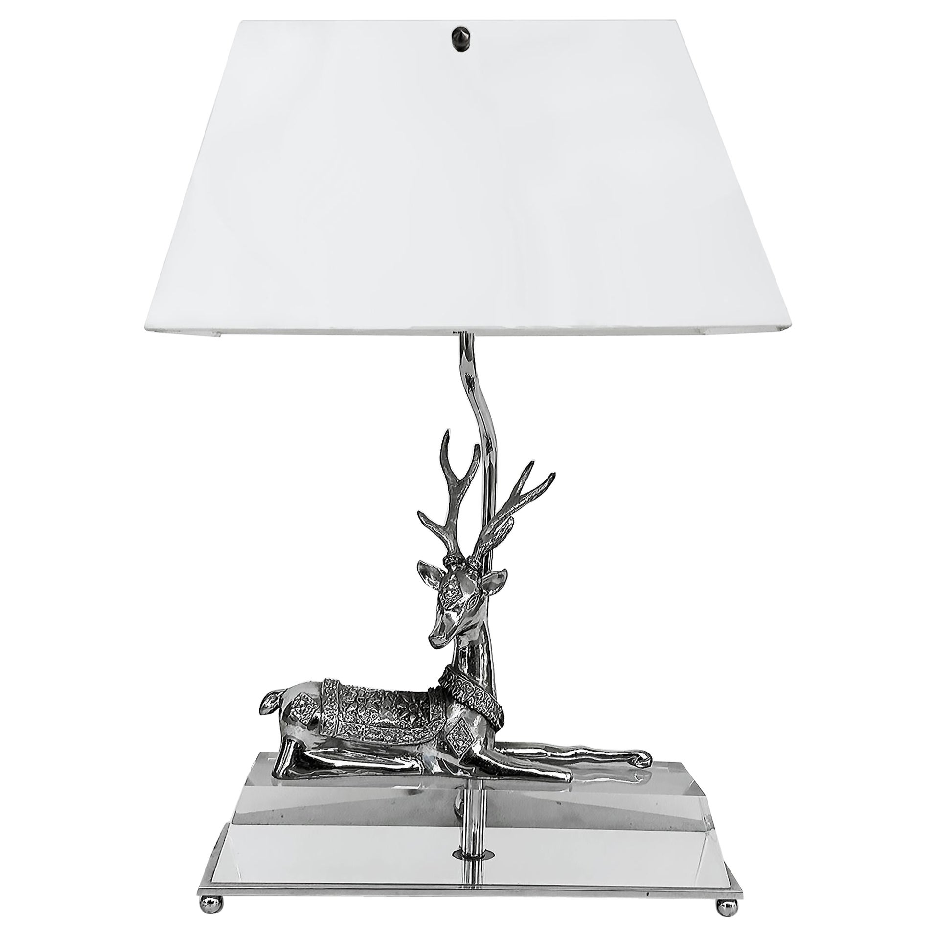 Chrome, Lucite, Acrylic Stag Table Lamp, Maitland Smith Attributed