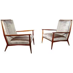 Glamorous Pair of Paul Mccobb Lounge Chairs with Platinum Velvet Upholstery