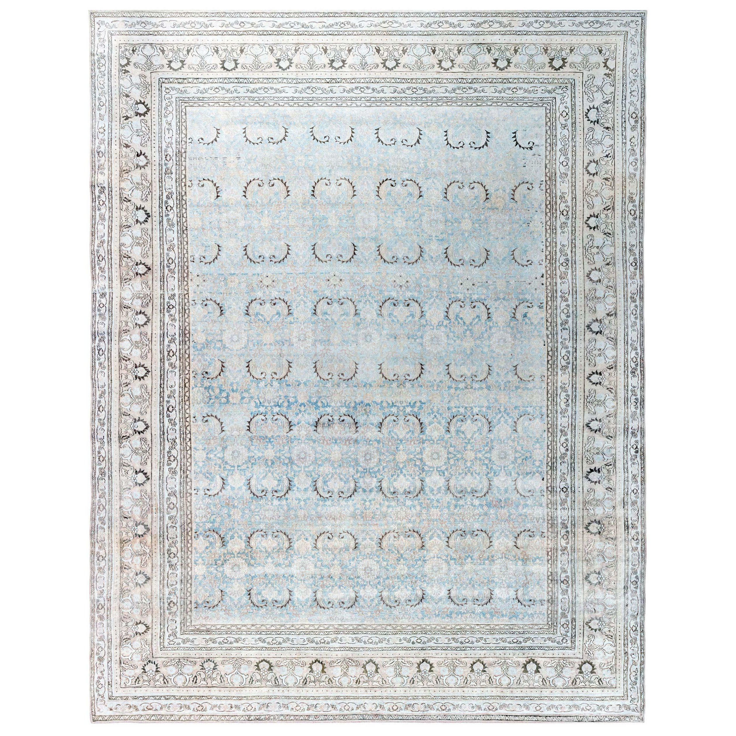 Doris Leslie Blau Antique Persian Meshad Beige Blue Rug For Sale