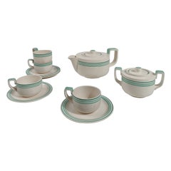Italian Art Deco Tea Set by Richard Ginori in White and Tiffany Green Majolica