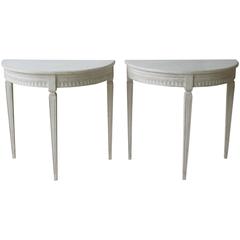 Pair of Small Swedish Gustavian Painted Demilune Tables