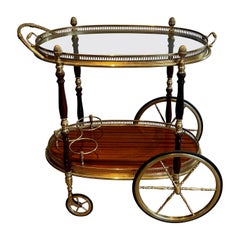 Oval Brass and Mahogany Drinks Trolley by Maison Bagués