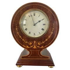 Antico orologio da camino intarsiato in mogano edoardiano
