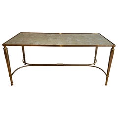 Neoclassical Styl Brass & Faux-Antiques Mirror Top Coffee Table by Maison Jansen
