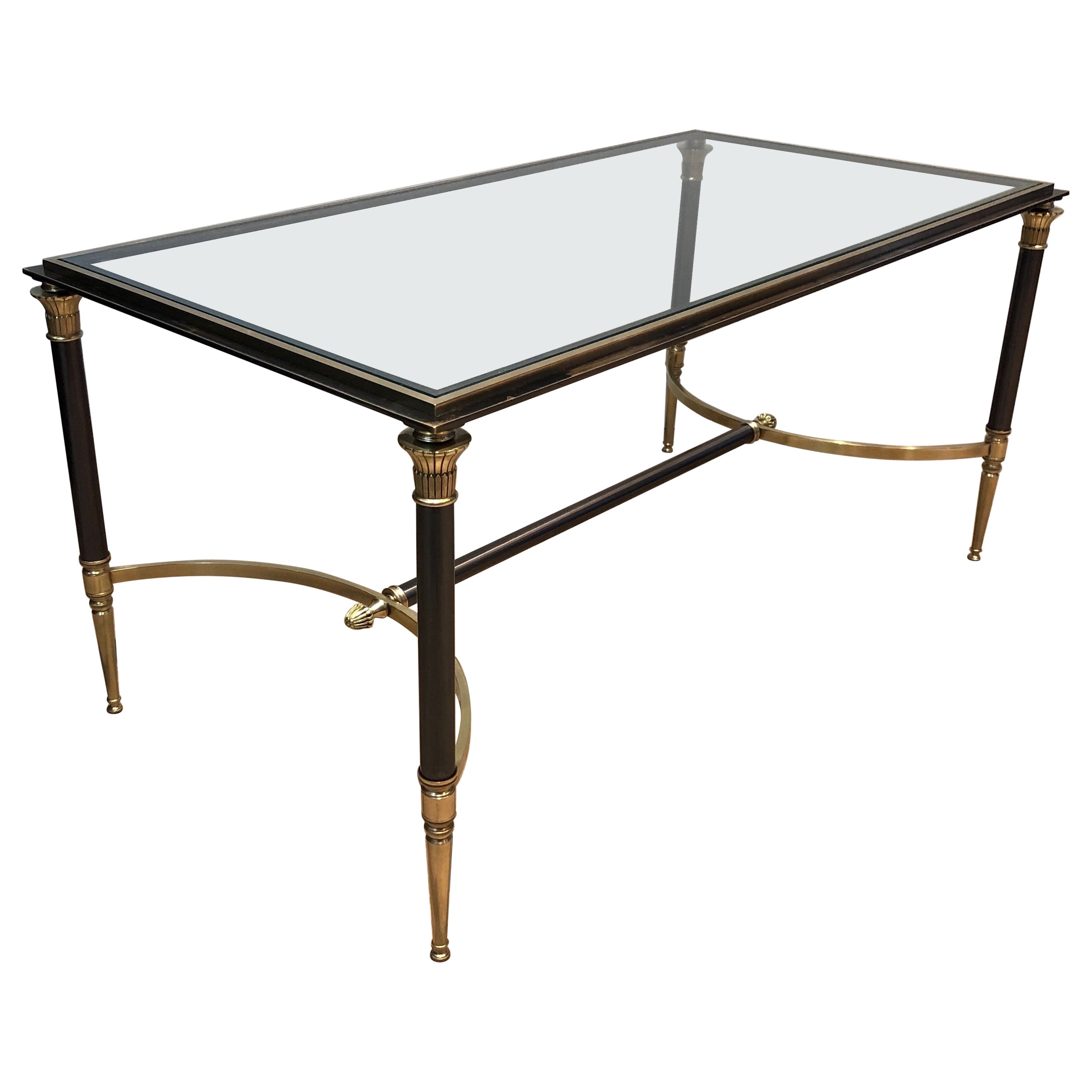 Brushed Steel and Brass Coffee Table by Maison Jansen