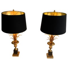 Coppia di palme in ottone e cromo in stile neoclassico Wal  Luci