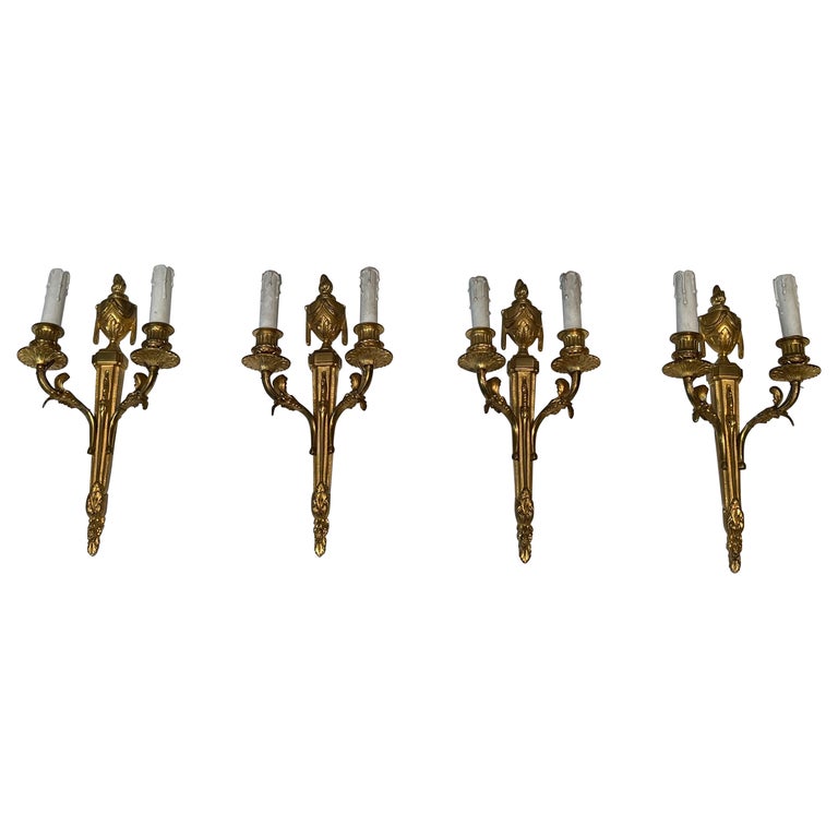 Set of Four Louis XVI Bronze and Cobalt Blue Sconces Set of Four Louis XVI Bronze and Cobalt Blue Sconces