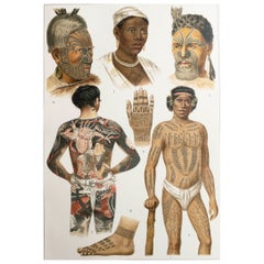 Original Antique Print of Tattooing. C.1900