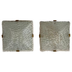 Pair of Murano Glass and Brass Sconces Attributed to Fontana Arte, 1960
