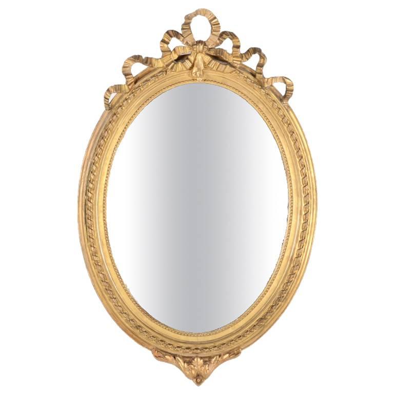 French Oval Louis XVI-Style Gilt Mirror