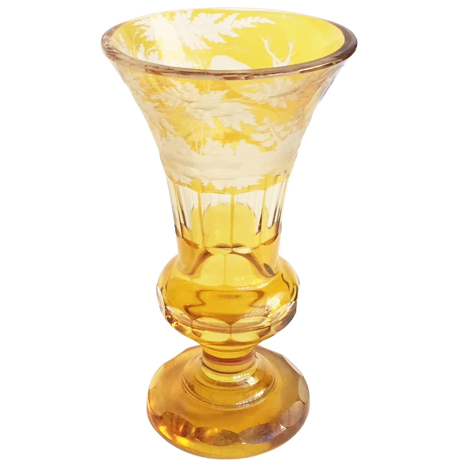 Antique Bohemian Amber Glass Conical Vase, 19th Century