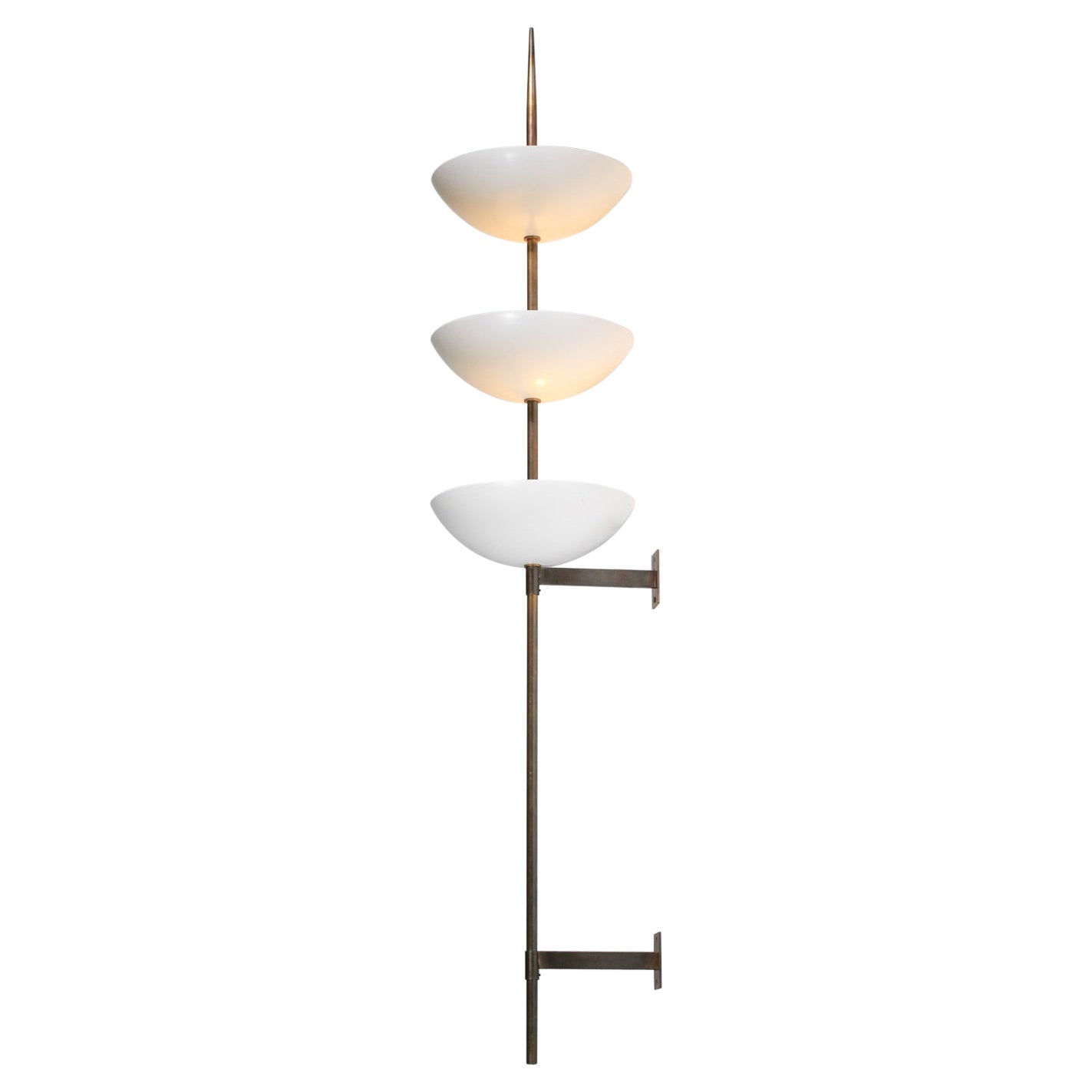 Large modern wall lamp 3 domes lacquered metal and solid brass