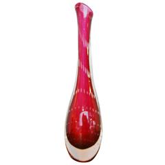 Cranberry Colored Clear Kosta Boda Signed Controlled Bubble Vase