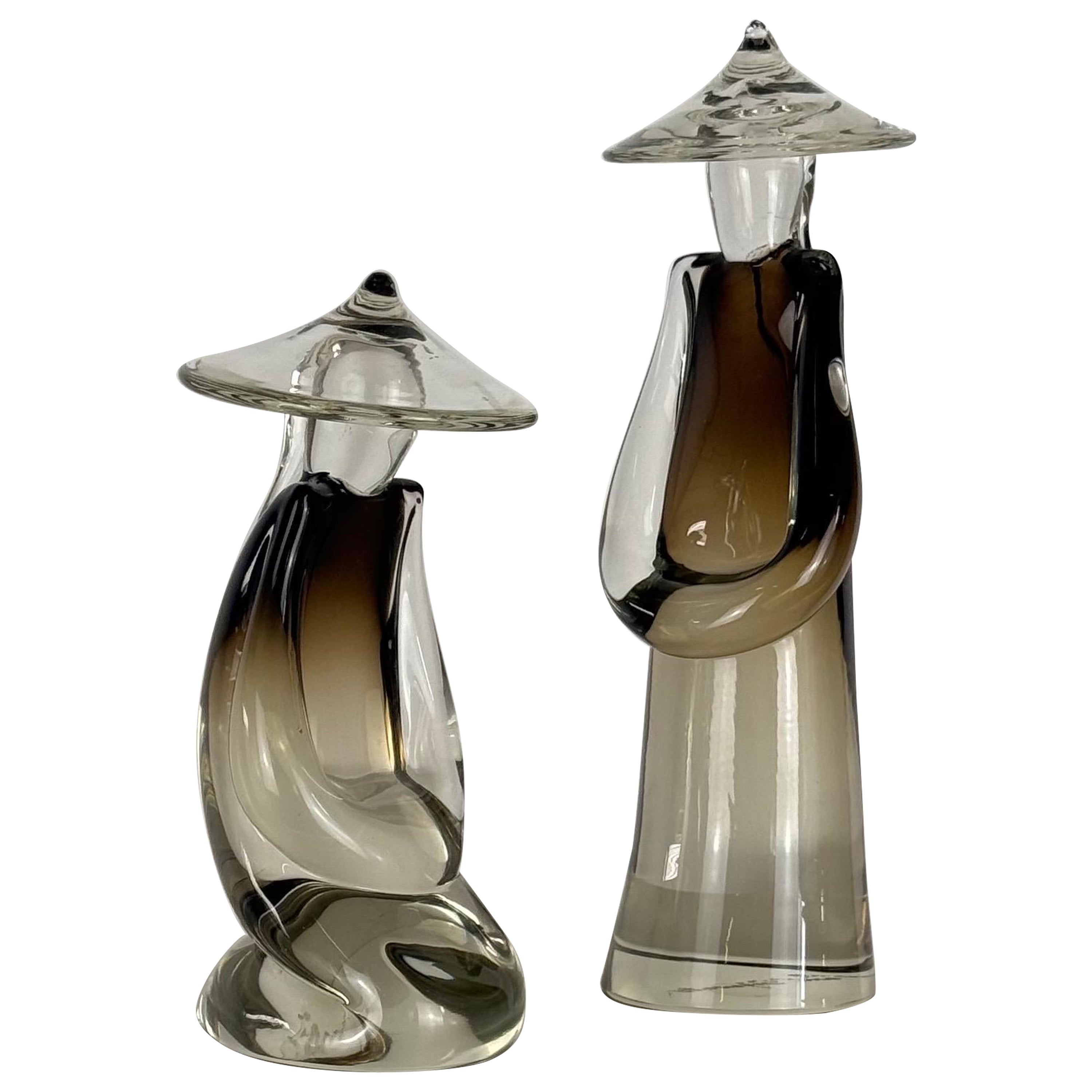 Paar chinesische Figurenstatuen aus Murano-Glas von Pino Signoretto, Italien, 1970er Jahre im Angebot
