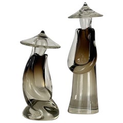 Pareja de estatuas figuradas chinas en cristal de Murano de Pino Signoretto, Italia, años 70