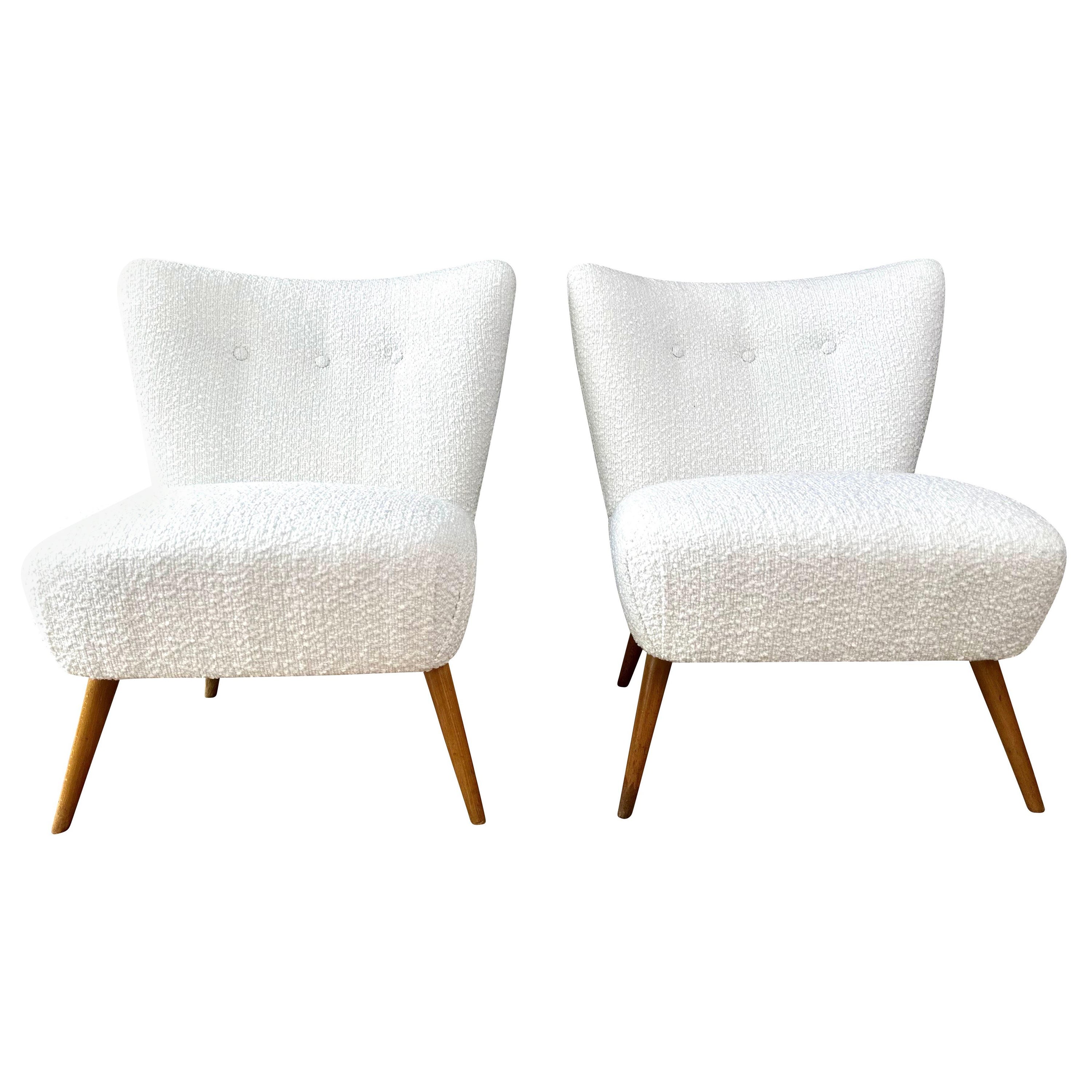 A Pair of Swedish off white boucle Upholstered Club Chairs, Circa 1940s For Sale