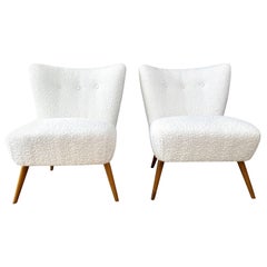 A Pair of Swedish off white boucle Upholstered Club Chairs, Circa 1940s