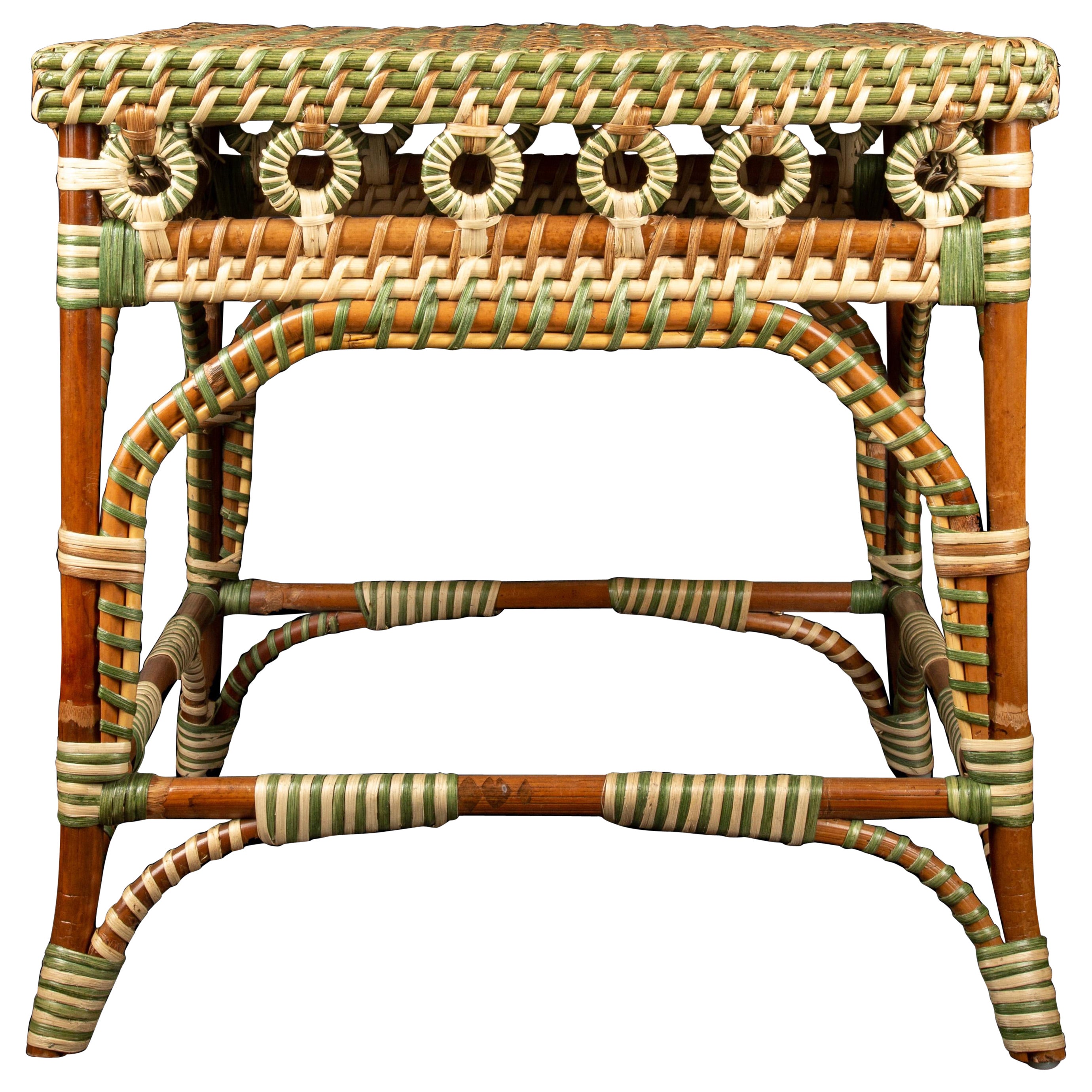 Green and Tan Rattan Square Side Table For Sale at 1stDibs
