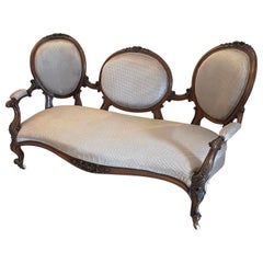 Antique Victorian Cameo Back Carved Walnut Sofa