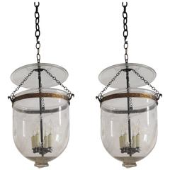 Pair of Austrian Etched Bell Jar Hall Lanterns 'Hundis'