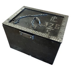 19th Century French Gothic Polished Black and Silver Cast Iron Strongbox Safe