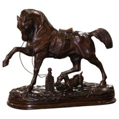 Escultura de caballo francesa de mediados de siglo en bronce patinado según Pierre Lenordez
