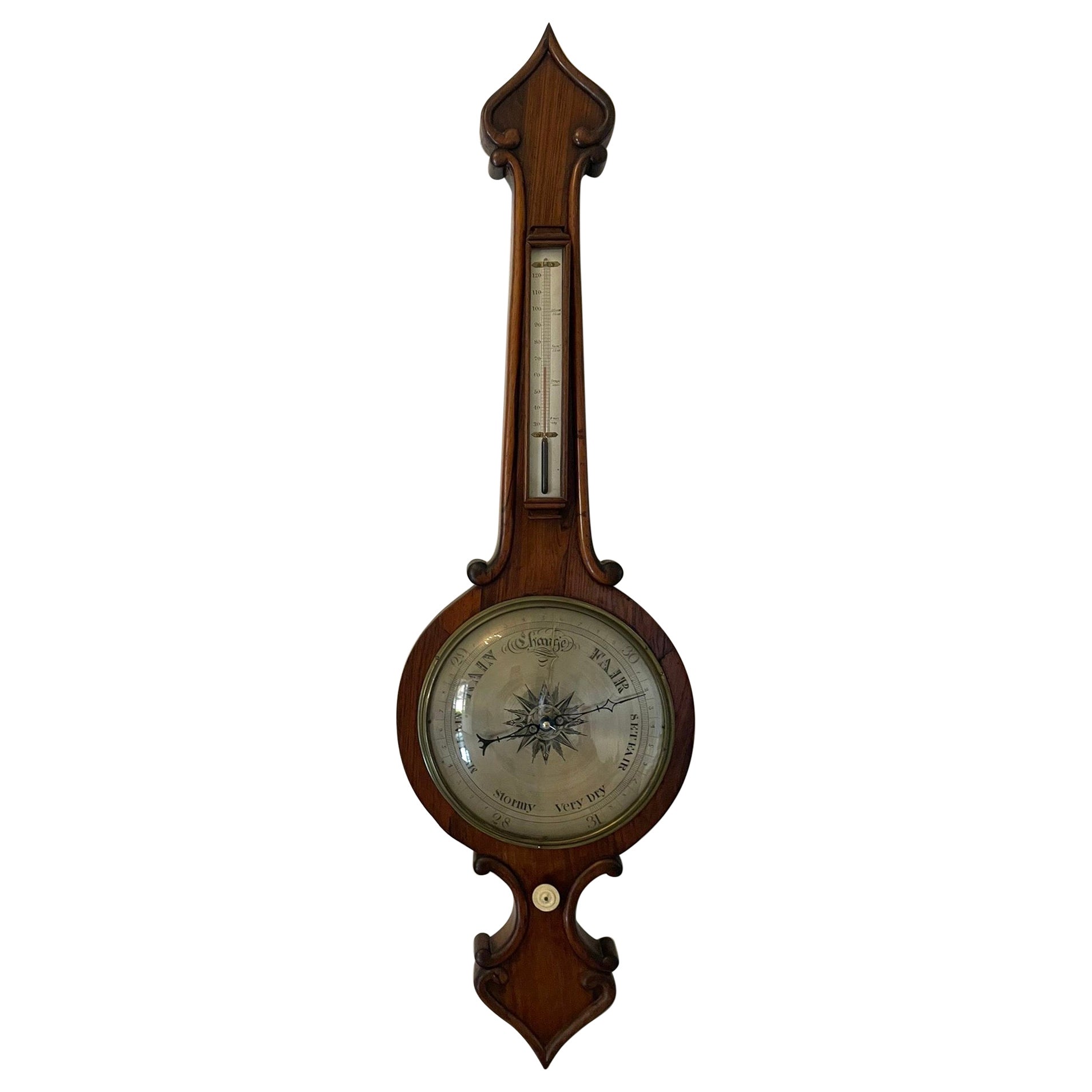 Large Antique Victorian Quality Rosewood Banjo Barometer For Sale