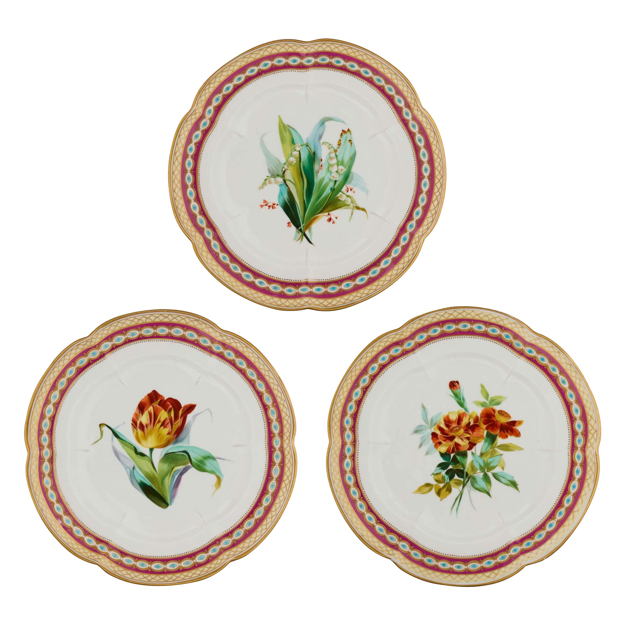 Set di tre piatti in porcellana inglese con fiori di Copeland