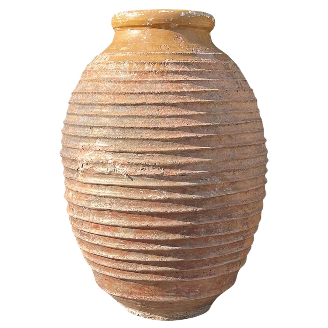 19th Century Antique Ribbed Greek Olive Jar