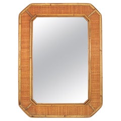 Miroir octogonal en rotin et osier tissé