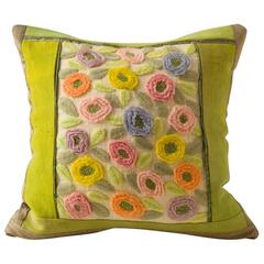 Vintage Mali Mud Cloth Floral Panel Cushion in Greens 