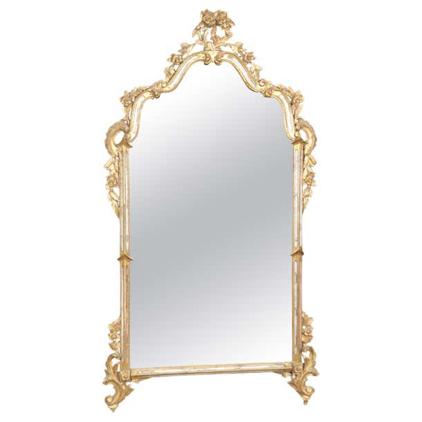 Italian Rococo Distressed Floral Carved Gold Gilt Mirror For Sale at ...