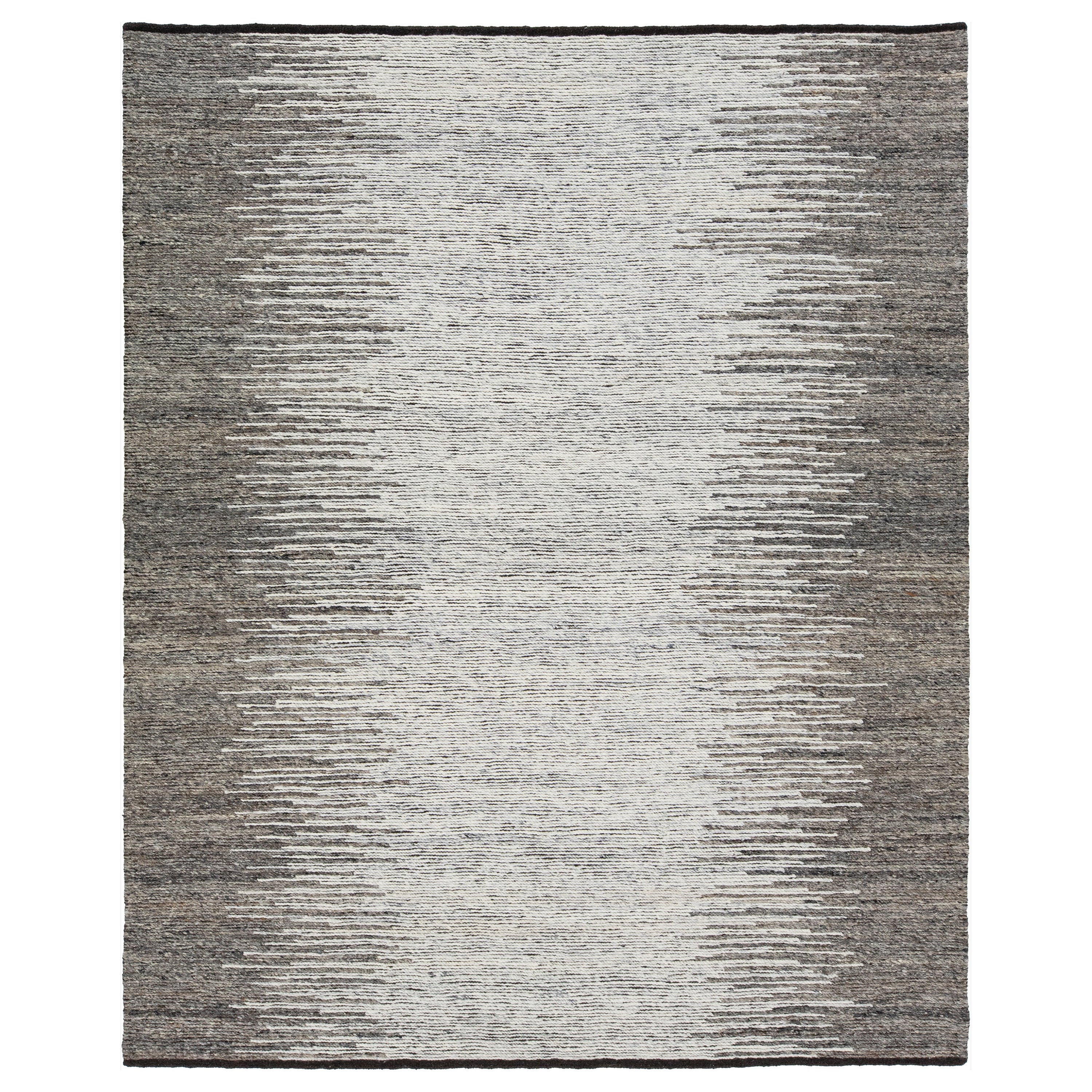 Tapis en laine moderne gris noué à la main avec design abstrait