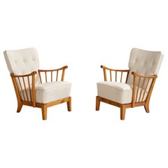 Asko, Loungesessel, Birke, Stoff, Finnland, 1940er Jahre