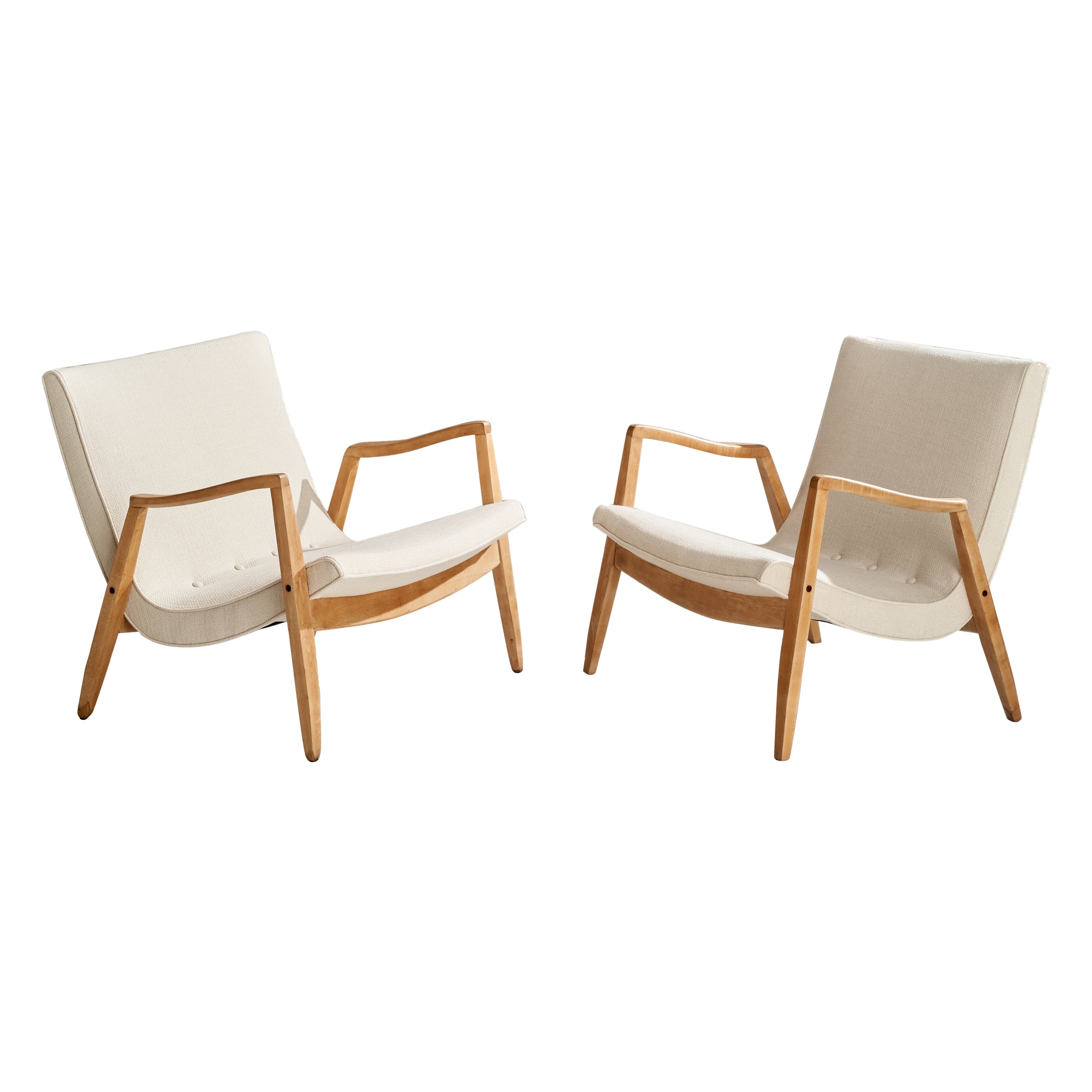 Milo Baughman, Lounge Chairs, Wood, Fabric, USA, 1950s
