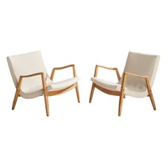 Milo Baughman, Lounge Chairs, Wood, Fabric, USA, 1950s
