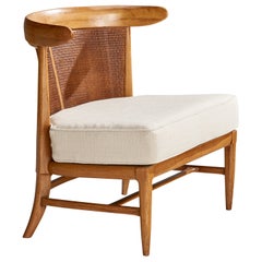 John Lubberts & Lambert Mulder, Slipper Chair, Walnut, Cane, Fabric, USA, 1950s