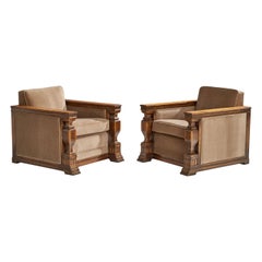 Swedish Designer, Lounge Chairs, Oak, Velvet, Sweden, 1930s