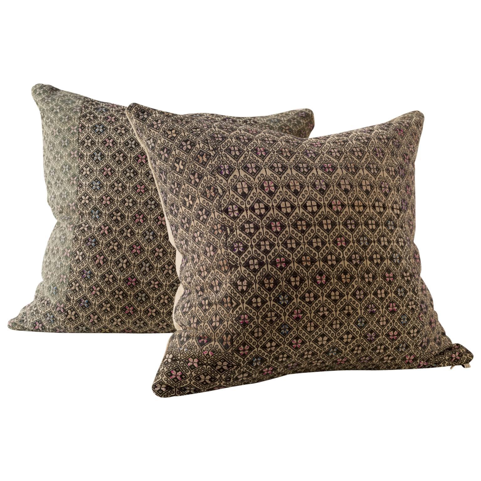 Butterfly Dowry Textile Pillow, Charcoal