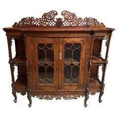 19th c Chinese Chippendale Style Mahogany Cabinet Étagère, Probably New Zealand